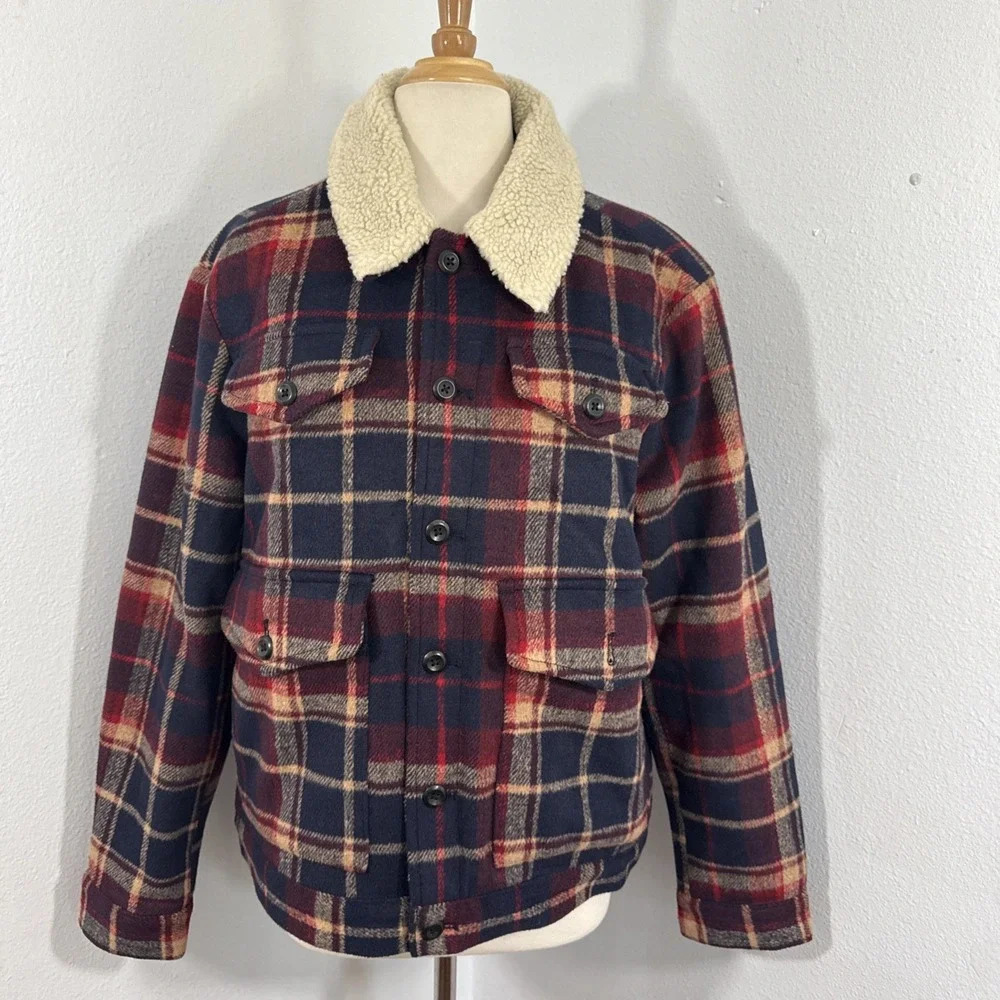 Banana Republic Jacket Men S Plaid Sherpa Collar Button Up Cabincore